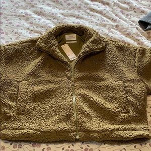 UO Willow Fuzzy Fleece Drawstring Teddy Jacket